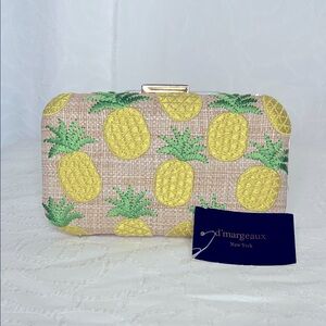 D’Margeaux Pineapple Embroidered Straw Clutch.